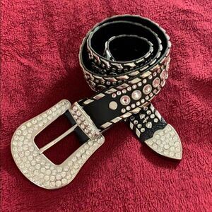 Kippys Black Leather Swarovski Crystal Rhinestone Studded Western Cowgirl Belt S